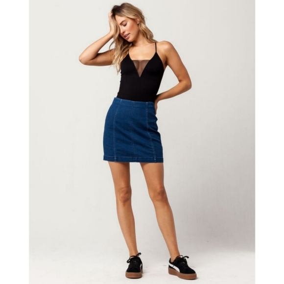 Free People Modern Femme Stretch Denim Mini Skirt - Picture 1 of 7